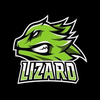 Modelo de logotipo esport do mascote cabeça de lagarto zangado verde vetor