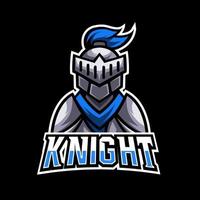 Modelo de design de logotipo blue knight sport esport com armadura e capacete vetor