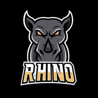 Modelo de logotipo esportivo mascote de rinoceronte negro irritado para clube de equipe streamer squad