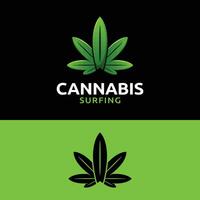 moderno cannabis folhas com surfar borda logotipo vetor