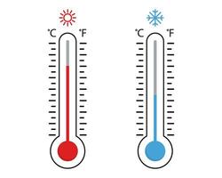 termômetros celsius e fahrenheit. equipamento de termômetro mostrando tempo quente ou frio vetor