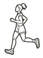 esboço uma mulher corrida açao desenho animado fêmea corre esporte gráfico vetor