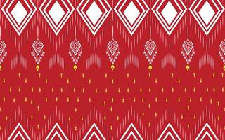 geometria, abstrato, tecido, têxtil, indígena tradicional desatado padronizar em vermelho fundo. vetor ilustração.