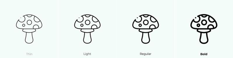 cogumelo ícone. afinar, luz, regular e negrito estilo Projeto isolado em branco fundo vetor