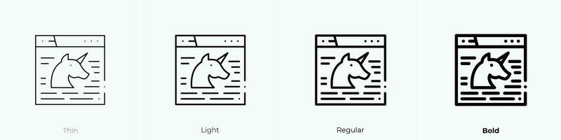 unicórnio ícone. afinar, luz, regular e negrito estilo Projeto isolado em branco fundo vetor