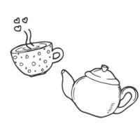 chaleira derramando chá para dentro uma chá copo linha arte ilustração vetor