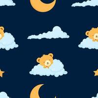 noite desatado padronizar com dormindo urso, lua e nuvem vetor