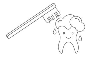 rabisco fofa dente com escova de dente. dental escovar Cuidado. oral higiene conceito para crianças para pediatra odontologia. dentes limpeza e prevenção. vetor mão desenhar ilustração