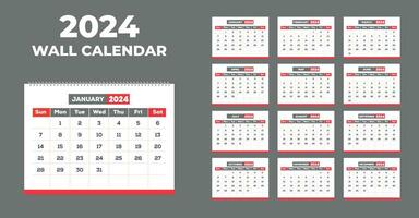 2024 calendário Projeto modelo para feliz Novo ano vetor