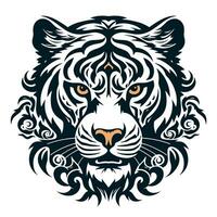 tigre cabeça dentro uma tribal estilo. monocromático vetor ilustração isolado em uma branco fundo.