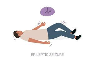 epiléptico convulsão. homem deitado em a chão e tremendo. epilepsia. vetor