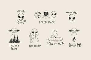 estrangeiro e ufo. mão desenhado rabisco, esboço arte. Eu precisar espaço. vetor