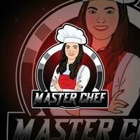 menina chefe de cozinha mascote logotipo ilustração com vermelho avental vetor