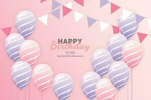 aniversário desejo modelo com realista Rosa e roxa balões conjunto aniversário fundo com realista balões e aniversário quadro, Armação vetor