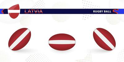 rúgbi bola conjunto com a bandeira do Letônia dentro vários ângulos em abstrato fundo. vetor