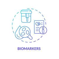 biomarcadores azul gradiente conceito ícone. mensurável indicadores do doença. inovações dentro paciente exame. precisão remédio fator abstrato idéia fino linha ilustração. isolado esboço desenhando vetor