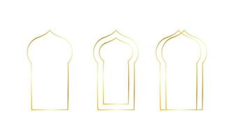 dourado arcos conjunto dentro árabe estilo. fino linha quadro. ouro vintage elemento. esvaziar fronteira, templo. vetor