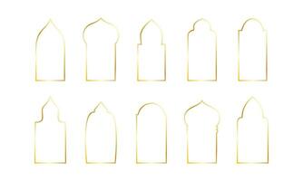 dourado arco linha ícone definir. decorativo árabe quadros. vetor