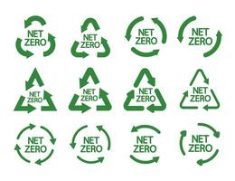 ícone coleção com zero emissão símbolo conceito. estufa gás carbono crédito Projeto definir. reciclar proteger ecológico verde vetor. carbono internet zero neutro natural. renovável carbono pegada arte vetor