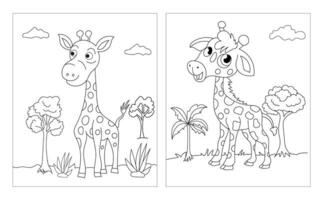 girafa desenho animado personagens isolado em branco fundo. para crianças coloração livro.n vetor