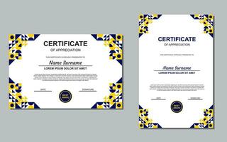 certificado modelo Projeto dentro azul e amarelo cor para apreciação. moderno estilo certificado Projeto. vetor