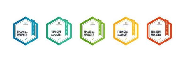 modelo de logotipo do crachá de gerente financeiro de certificação. design da categoria de qualificações de contabilidade financeira certificadas vetor
