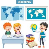 crianças em idade escolar estudando geografia vetor