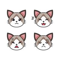 conjunto de rostos de gato ragdoll mostrando emoções diferentes vetor