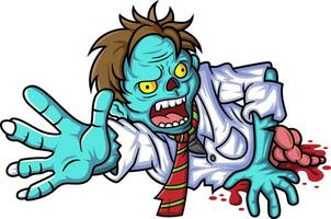 assustador zumbi homem de negocios desenho animado personagem em branco fundo vetor