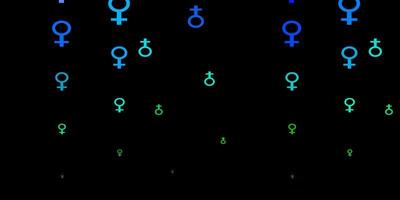 textura vector multicolor escuro com símbolos dos direitos das mulheres.