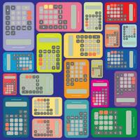 colorida retro calculadoras plano Projeto vetor ilustração em azul fundo.