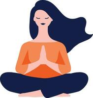 mão desenhado fêmea personagem fazendo ioga ou meditando dentro plano estilo vetor