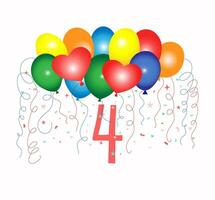 balões feriado. feriado, aniversário, coração forma, data 4 anos. vetor ilustração. cumprimento cartão Projeto.