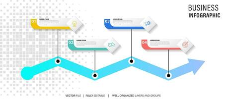 linha degrau infográfico. 4 opções fluxo de trabalho diagrama, número infográfico, processo passos gráfico com linha ícones. em formação vetor conceito. ilustração do degrau em formação gráfico e infográfico