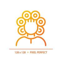 2d pixel perfeito mulher com rolos em cabeça gradiente ícone, isolado vetor, cuidado capilar fino linha simples laranja ilustração. vetor