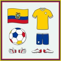 Equador futebol desenho animado vetor ilustração. futebol jérsei e futebol bola plano ícone esboço