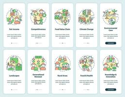 agricultura política Objetivos tipos onboarding Móvel aplicativo telas definir. passo a passo 5 passos editável gráfico instruções com linear conceitos. interface do usuário, ux, gui modelo vetor