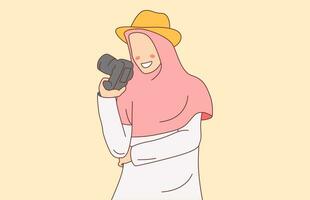 mulher fotógrafo vestindo hijab ilustração vetor