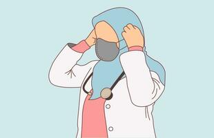 fêmea médico vestindo uma médico mascarar ilustração vetor