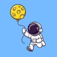 astronauta segurando lua balão desenho animado vetor ícone ilustração. Ciência tecnologia ícone conceito isolado Prêmio vetor. plano desenho animado estilo