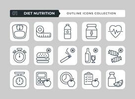 dieta nutrição esboço ícone coleção vetor
