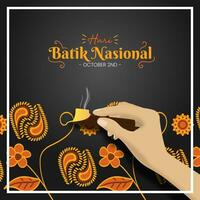 quadrado hari batik nasional ou nacional batik dia fundo com uma mão fazendo batik vetor