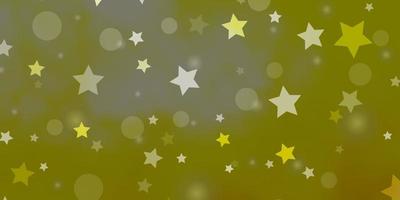 textura de vetor amarelo claro com círculos, estrelas. ilustração colorida com pontos de gradiente, estrelas. padrão para desenho de tecido, papéis de parede.