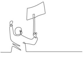 contínuo um desenho de linha homem segurando uma tabuleta em branco conceito de ilustração vetor