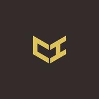 Modelo de design do logotipo inicial da carta do logotipo ci com fundo dourado e preto vetor