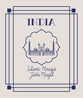 templo indiano jama masjid com moldura quadrada vetor
