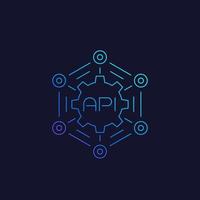 API, integração de software, ícone de linha de vetor