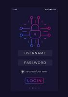 login de usuário, autenticação, modelo de vetor de interface móvel