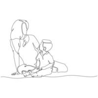 desenho de linha contínua de ilustração vetorial de mãe e filho vetor