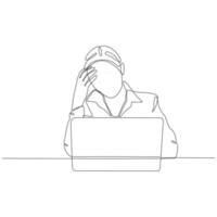 desenho de linha contínua de mulher estressada enfrentando ilustração vetorial de emprego vetor